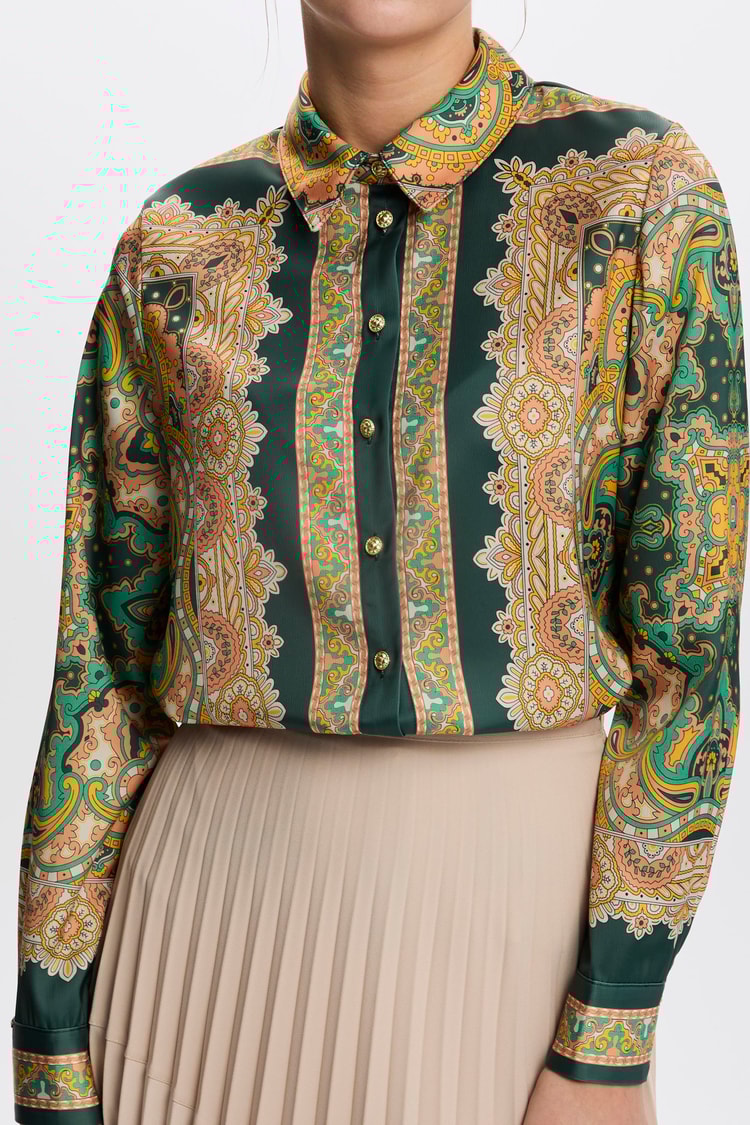 Etnik Desenli Zümrüt Gömlek G-0099