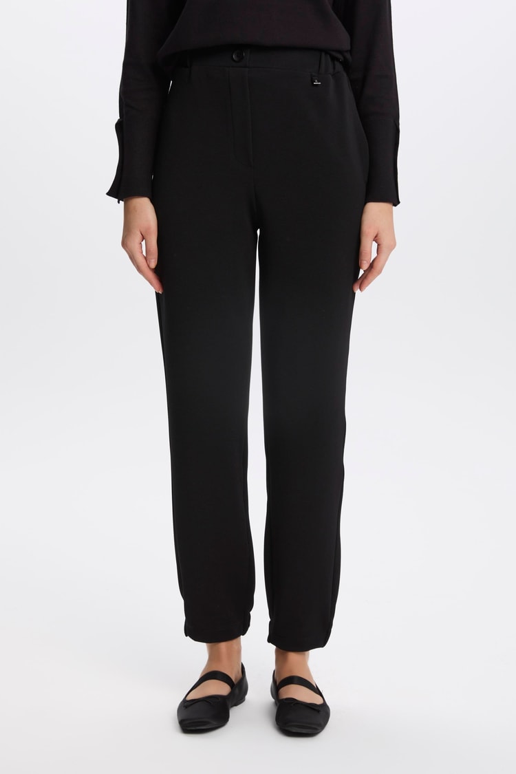 Fitilli Bel Lastikli Siyah Pantolon P-0208