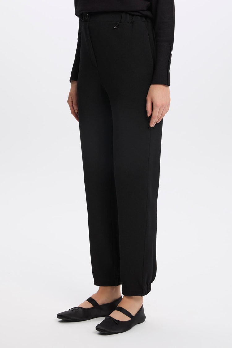 Fitilli Bel Lastikli Siyah Pantolon P-0208
