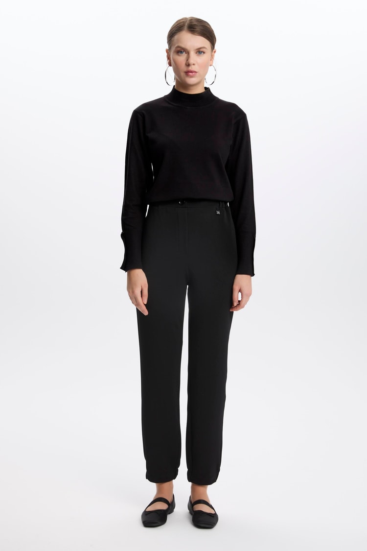 Fitilli Bel Lastikli Siyah Pantolon P-0208