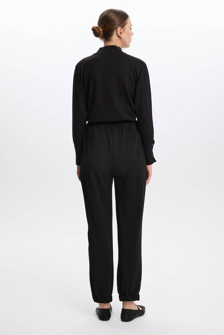 Fitilli Bel Lastikli Siyah Pantolon P-0208