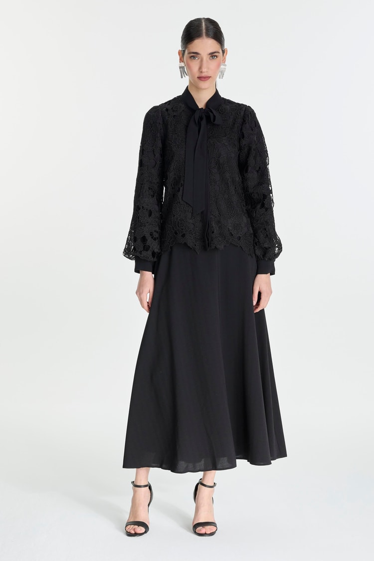 Bow-Detail Lace Black Set TK-1452