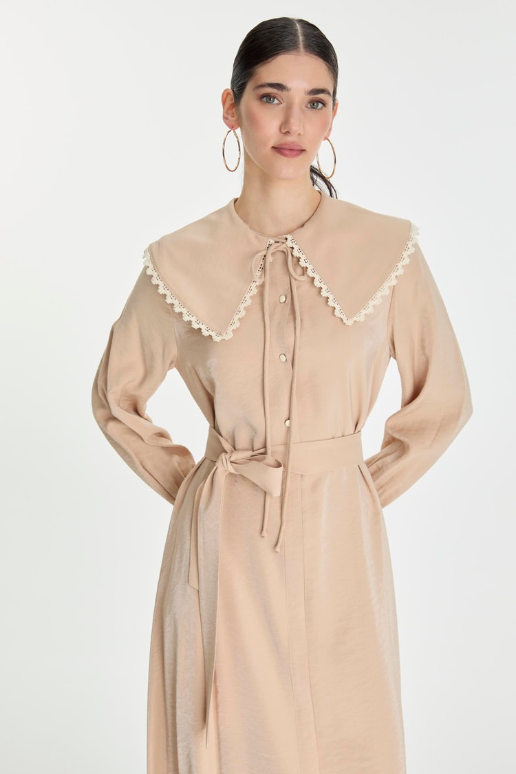 Bow Collar Lace Detail Dress E-0439