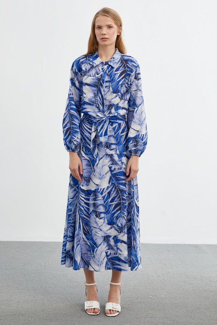 Leaf Patterned Blue Shirt G-0075