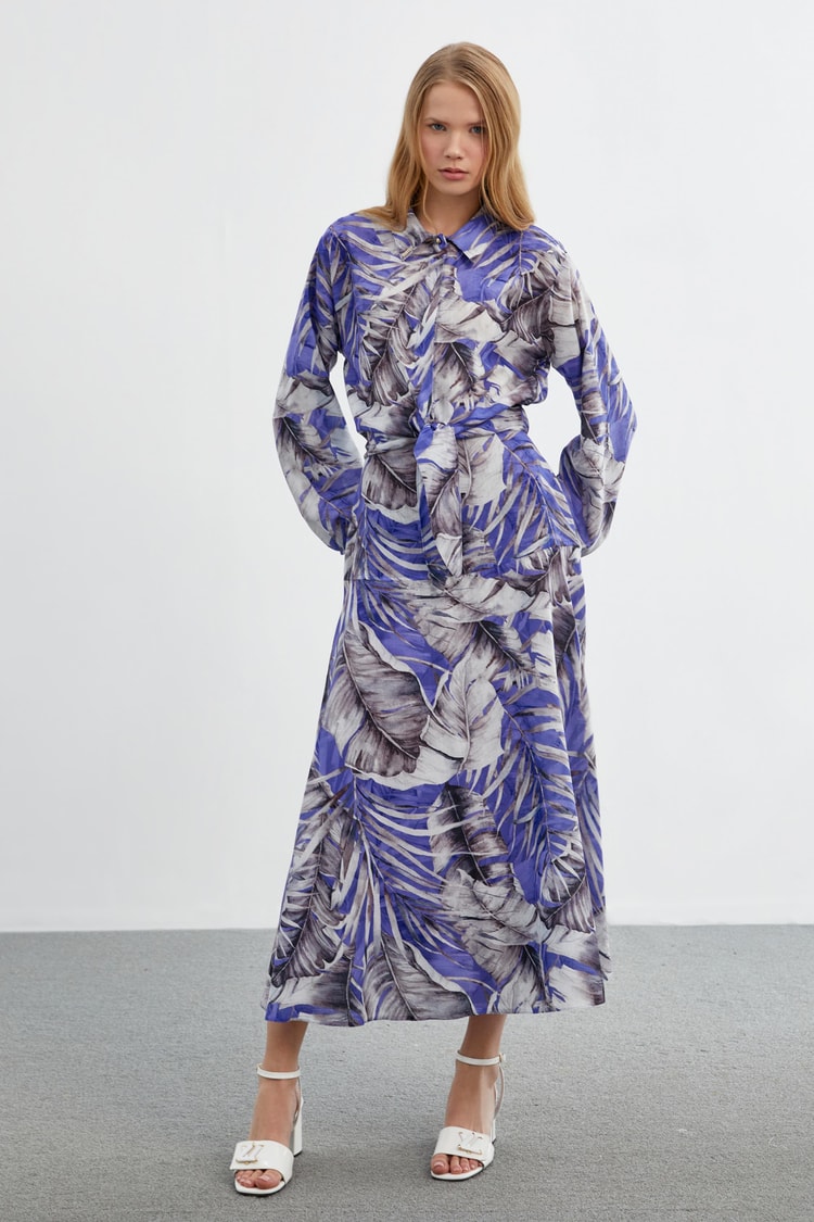 Leaf Patterned Purple Shirt G-0075
