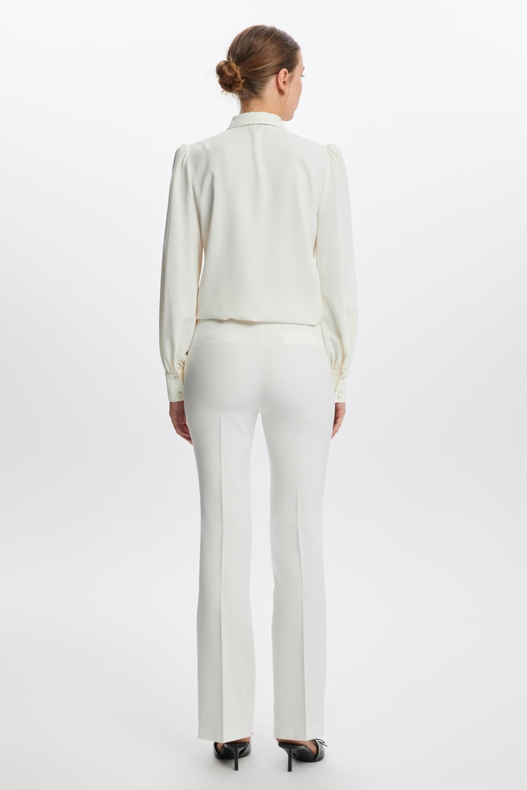 Geniş Paça Ekru Kumaş Pantolon P-0213