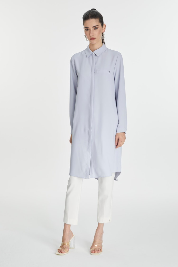 Hidden Button Detail Blue Tunic T-0767