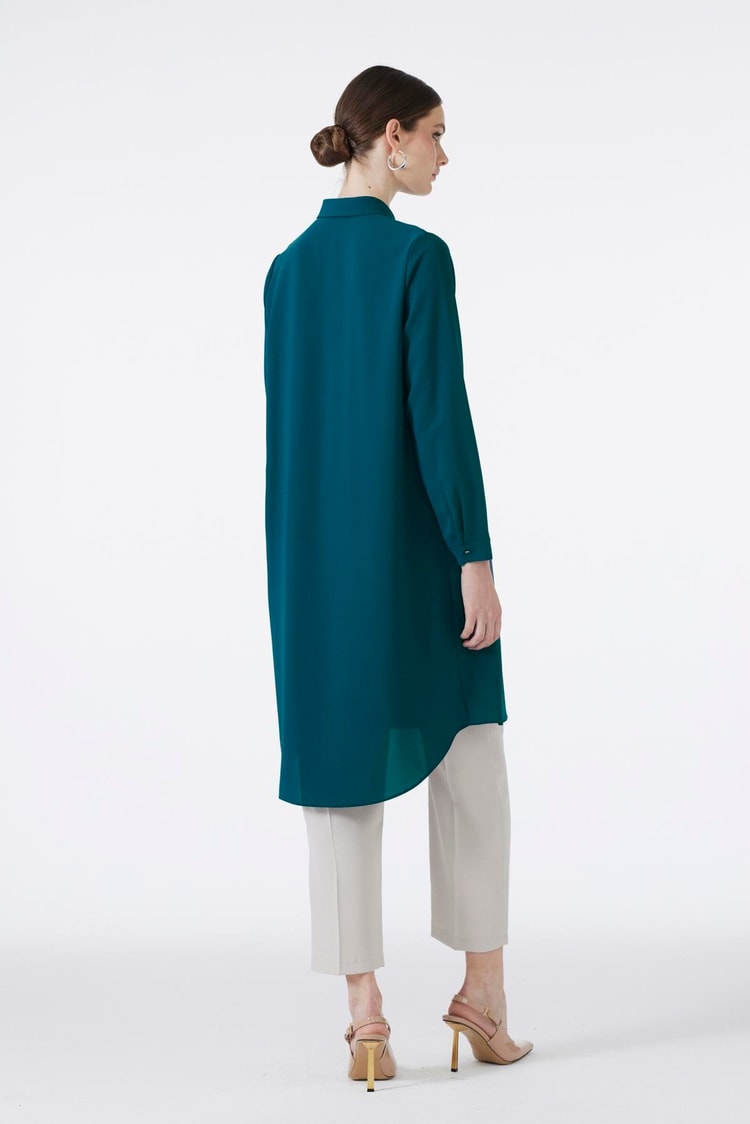 Hidden Button Detail İndigo Tunic T-0767