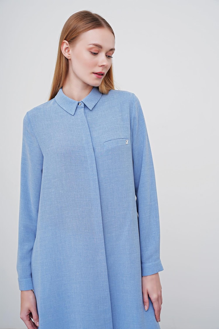 Gizli Düğme Detaylı Tunik Mavi T-0767 Leona