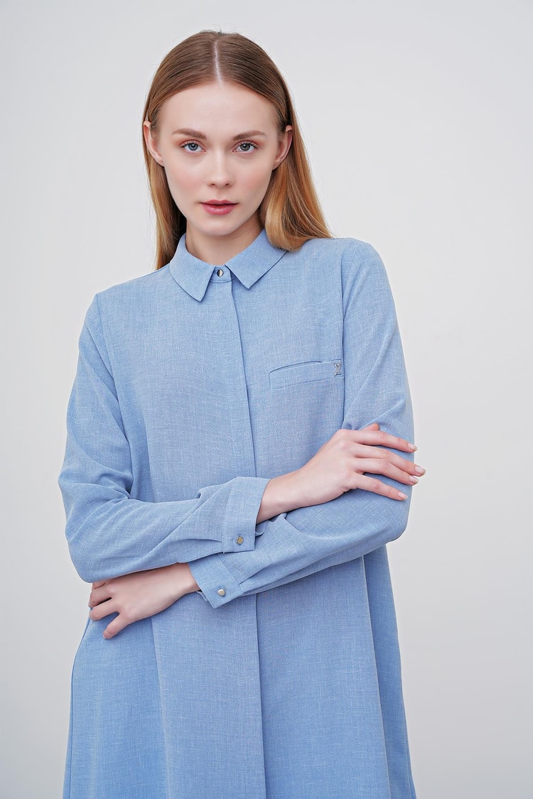 Gizli Düğme Detaylı Tunik Mavi T-0767 Leona