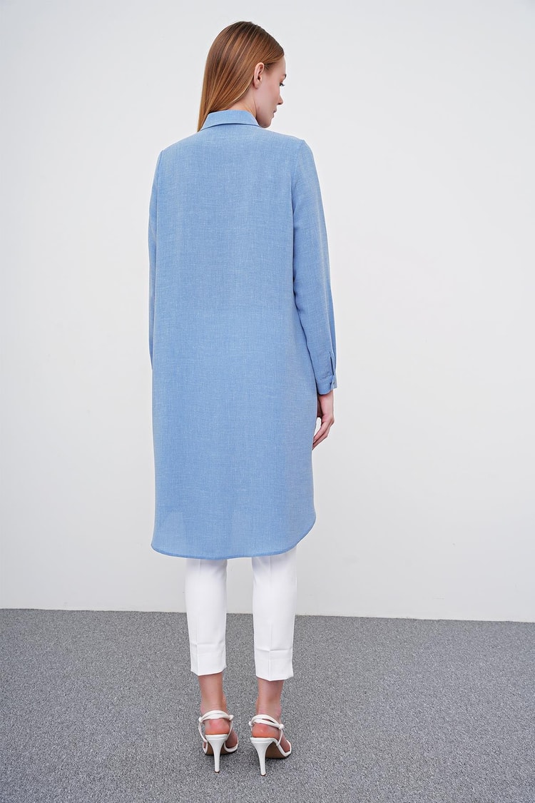 Gizli Düğme Detaylı Tunik Mavi T-0767 Leona