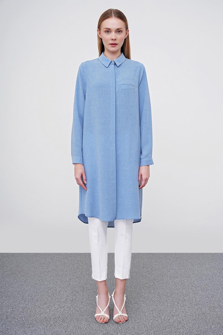 Gizli Düğme Detaylı Tunik Mavi T-0767 Leona