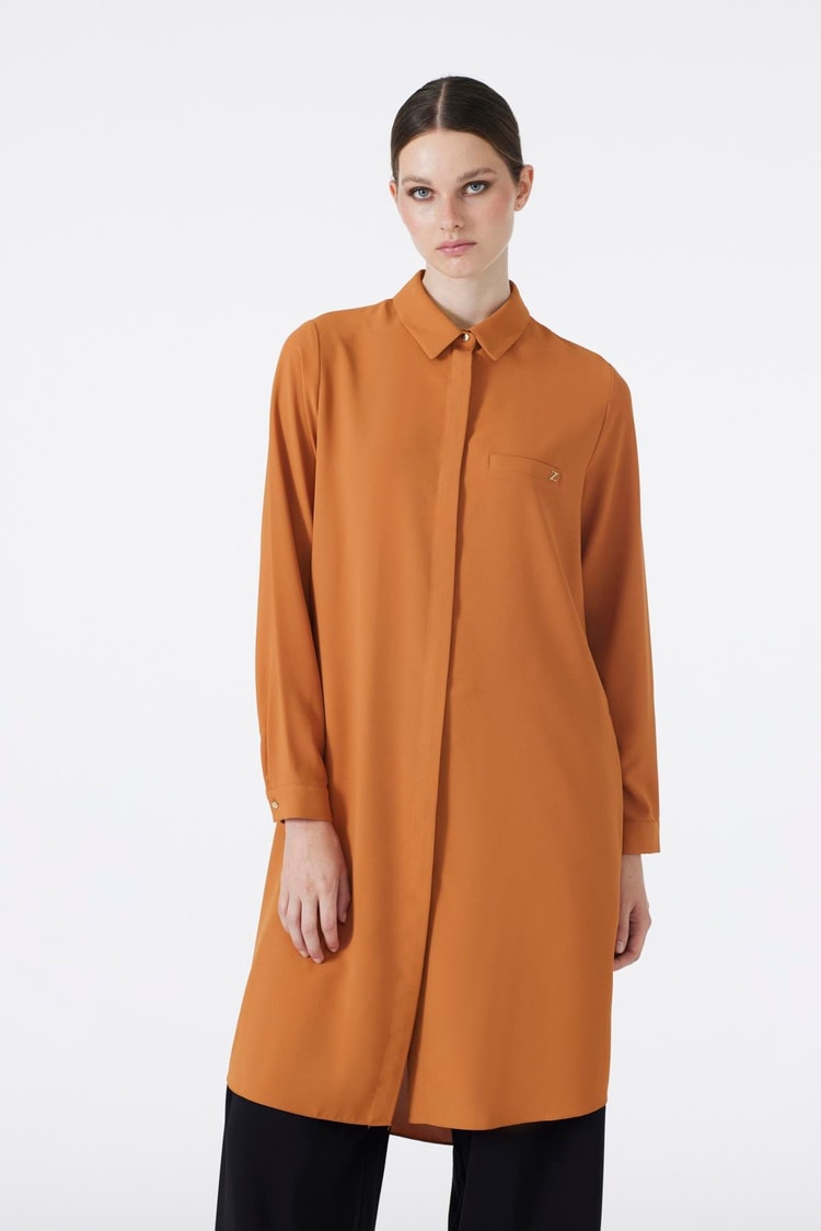 Hidden Button Detail Tobacco Tunic T-0767