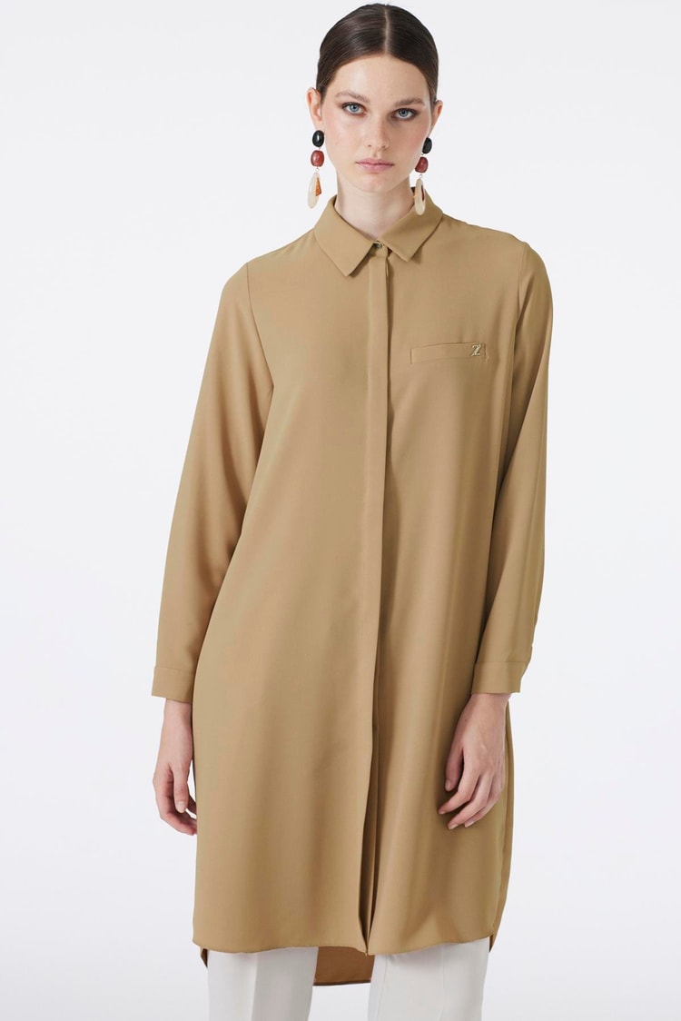 Hidden Button Detail Tobacco Tunic T-0767