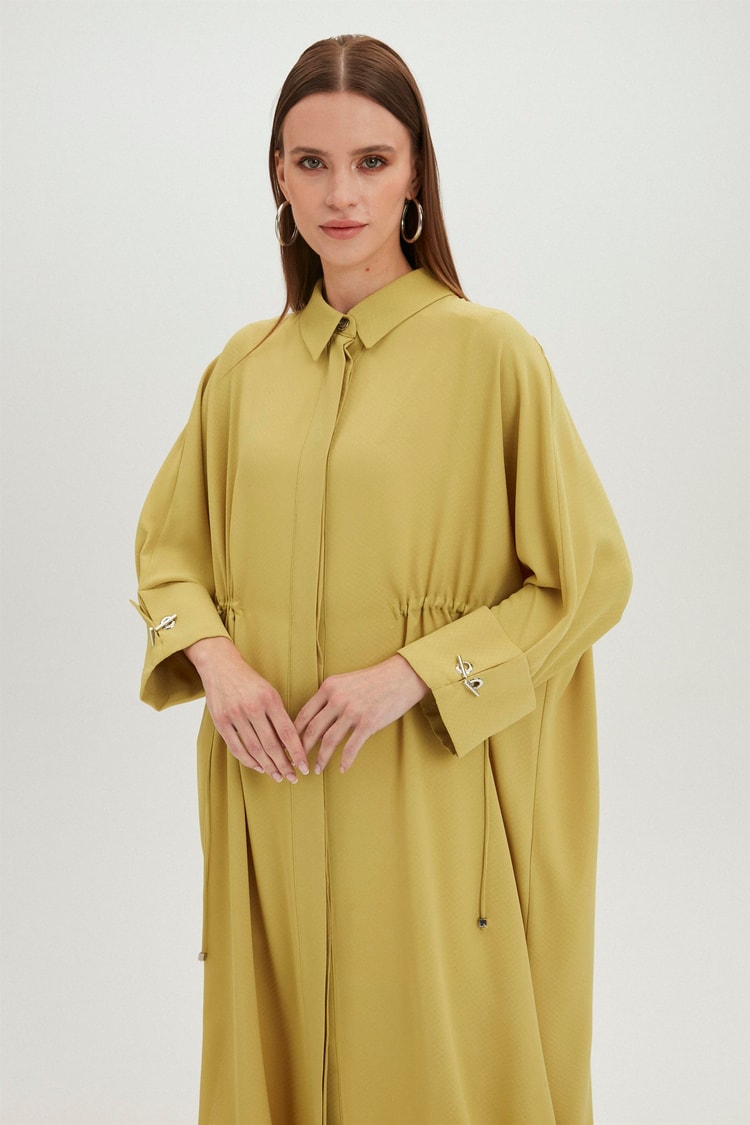 Gömlek Yaka Beli Bağlamalı Uzun Yağ Yeşili Giy Çık GÇ-0060