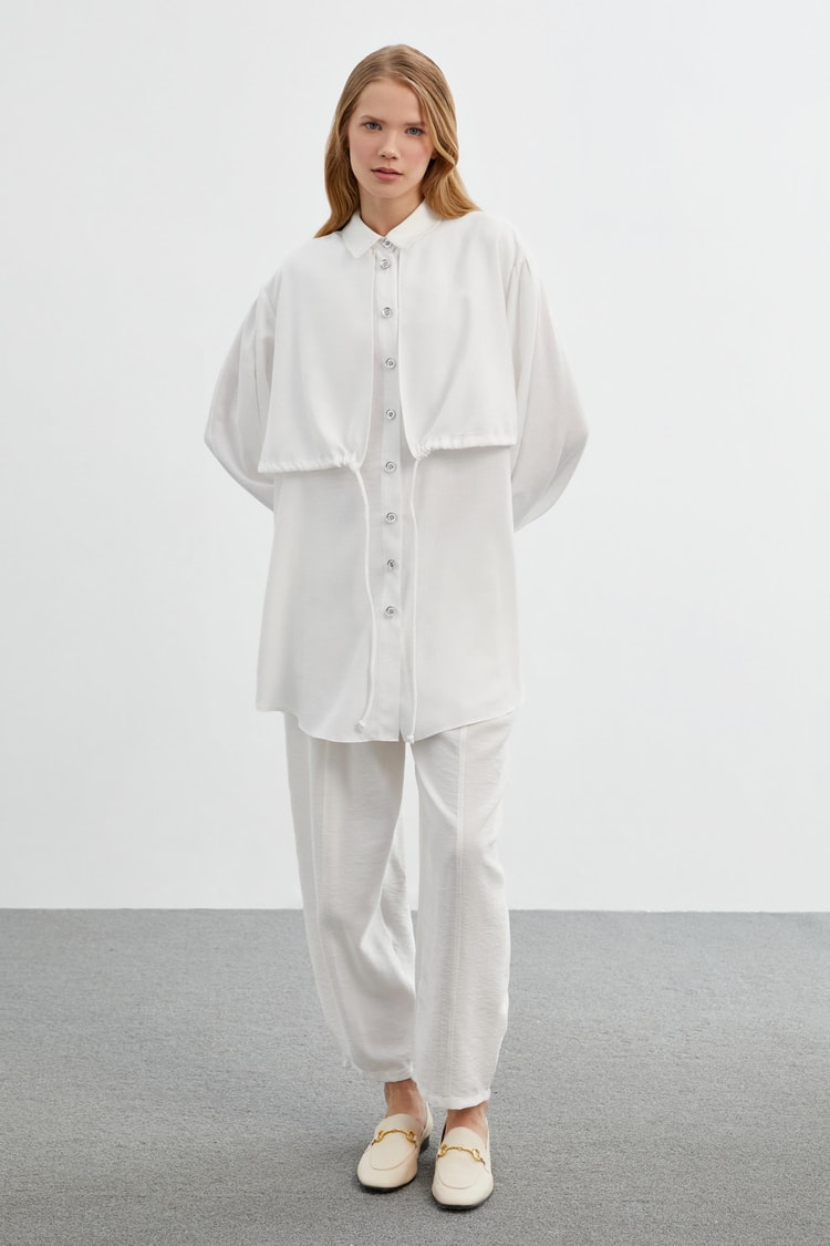 Shirt Collar Casual Ecru Tunic T-1430