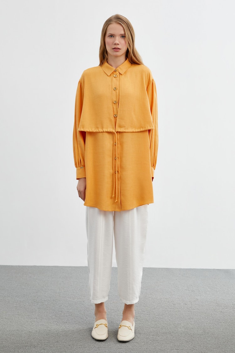 Shirt Collar Casual Yellow Tunic T-1430