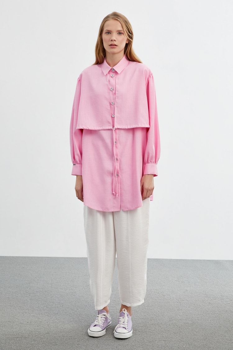Shirt Collar Casual Powder Tunic T-1430