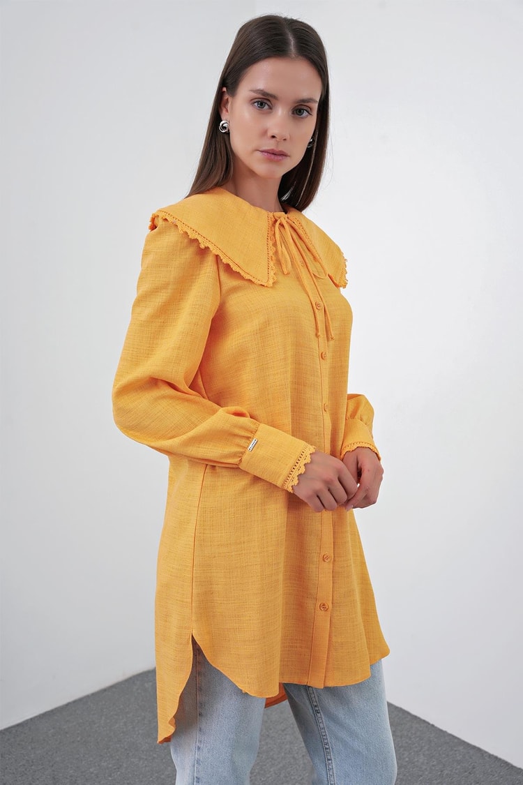 İşleme Detaylı Bebe Yaka Kavun İçi  Gömlek G-0070