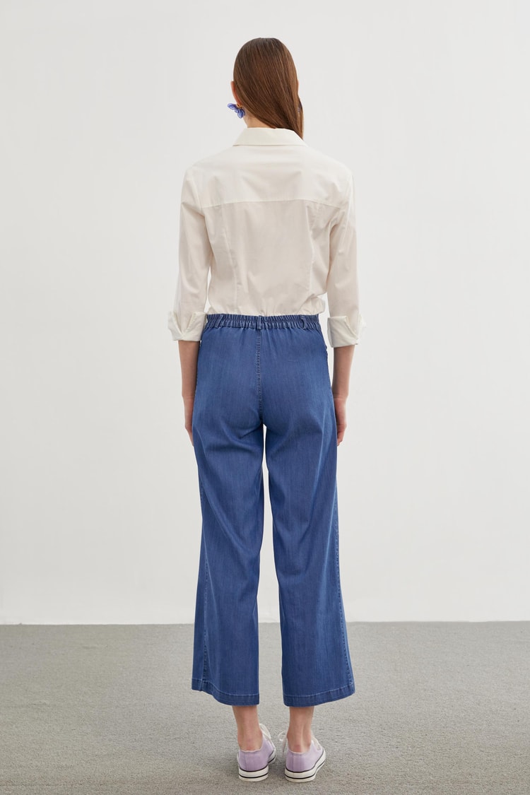 İspanyol Paça Tencel Koyu Mavi Pantolon P-0136