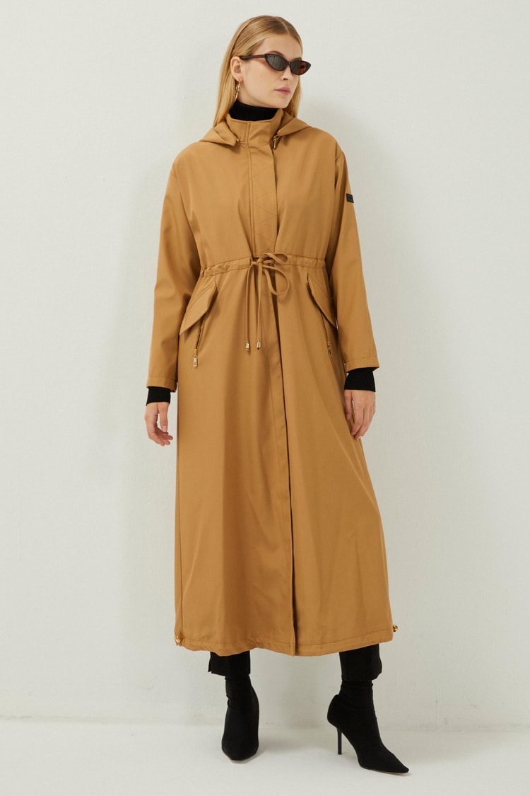 Hooded Tied Waist Camel Wear and Go 13366