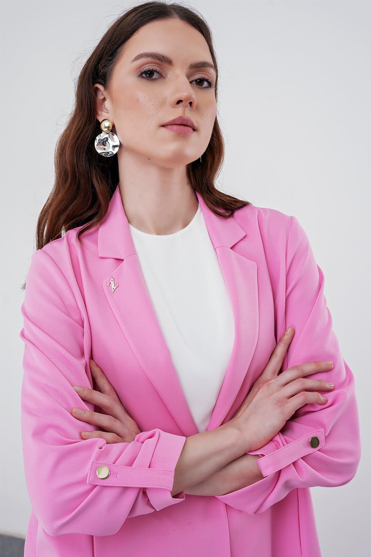 Kol Detaylı Ceket Pantolon Pembe Takım TK-1144