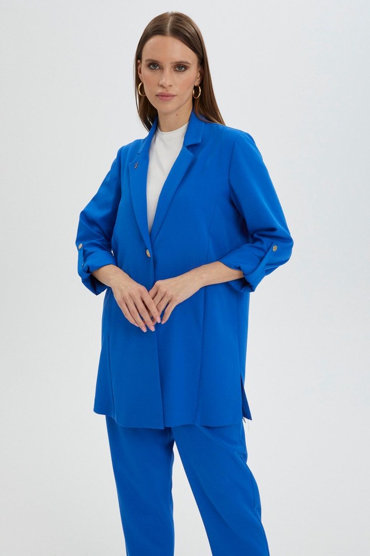 Kol Detaylı Ceket Pantolon Saks Takım TK-1144