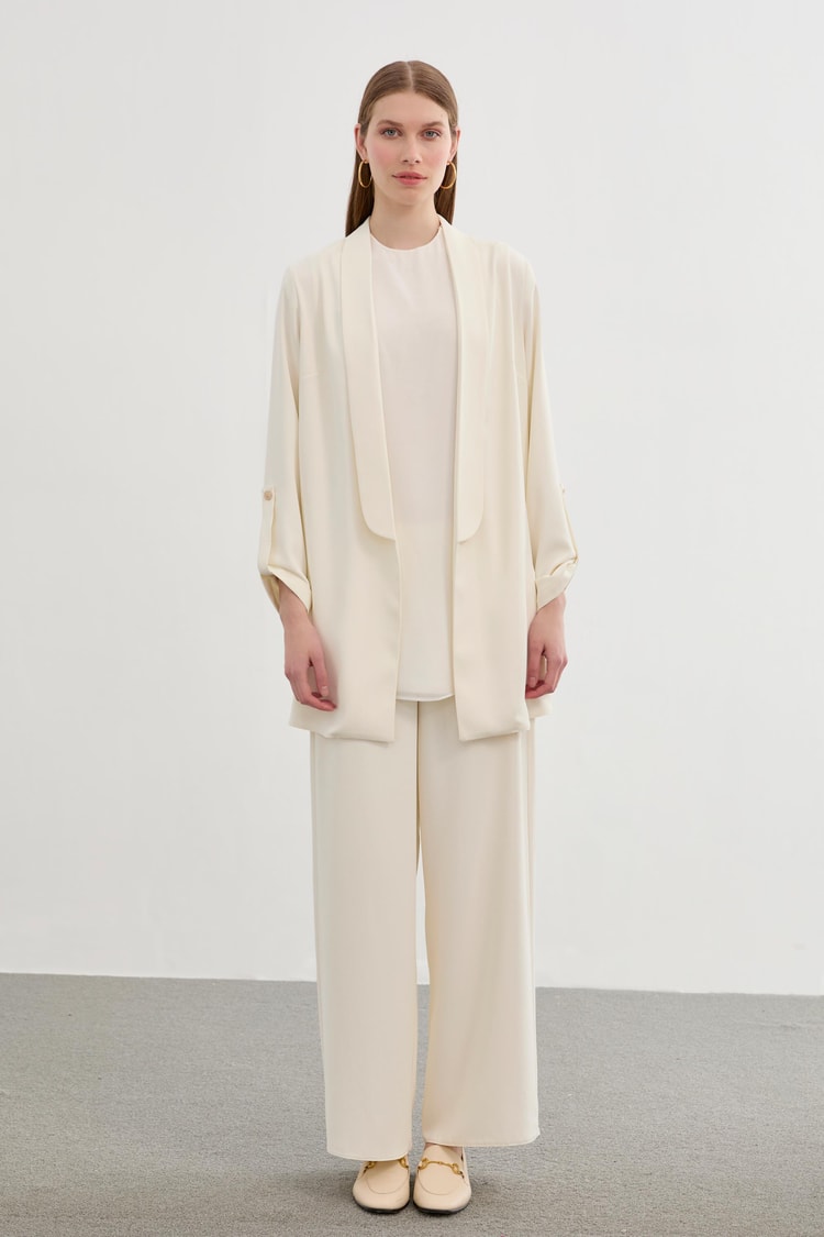 Stone Detailed Long Blazer Jacket C-0059