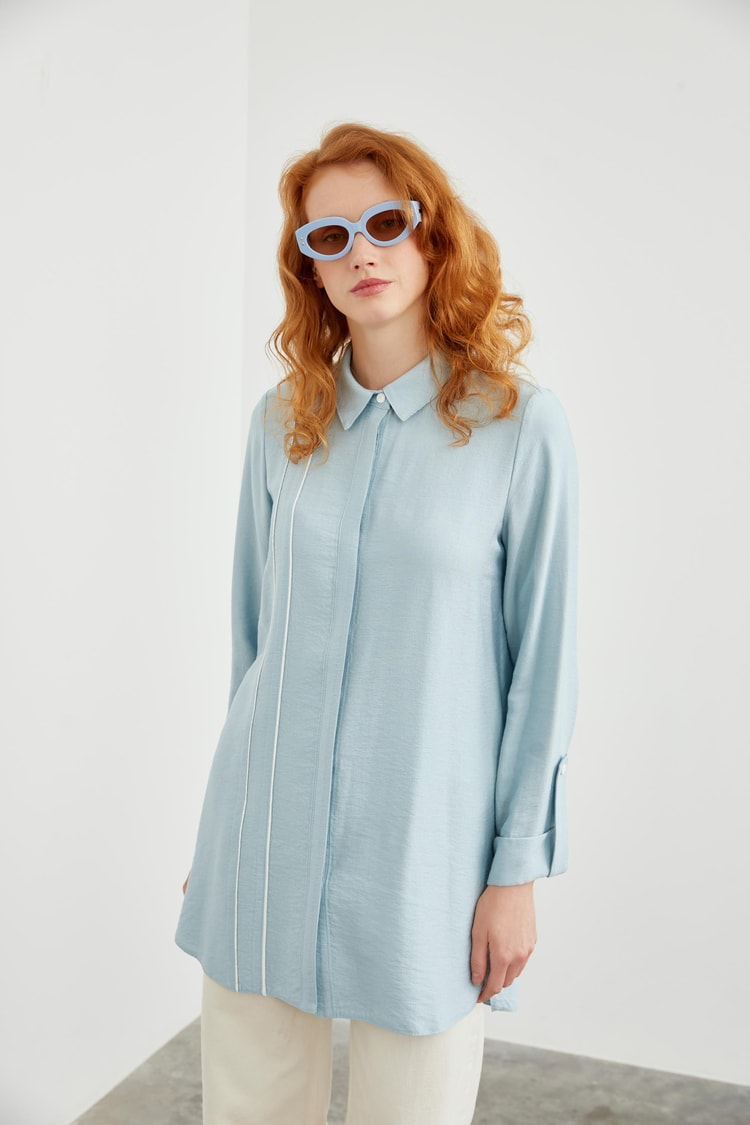Kol Detaylı Gizli Düğmeli Aqua Tunik T-1461