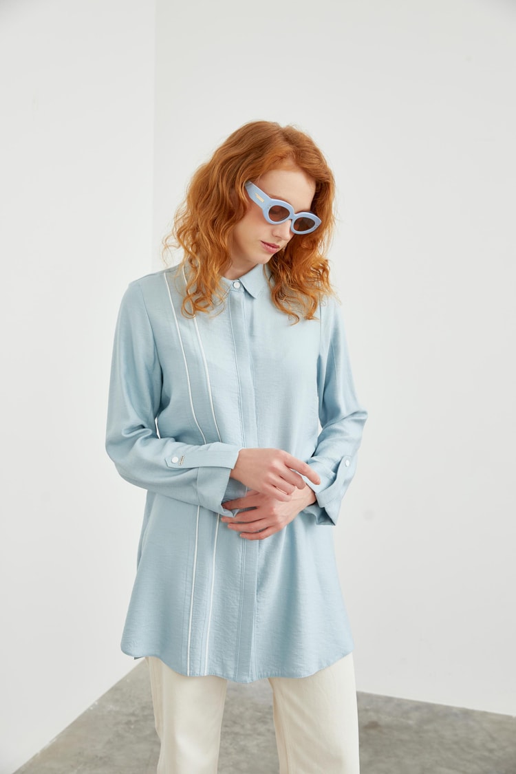 Kol Detaylı Gizli Düğmeli Aqua Tunik T-1461