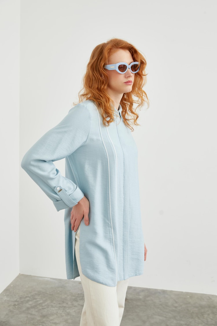 Kol Detaylı Gizli Düğmeli Aqua Tunik T-1461