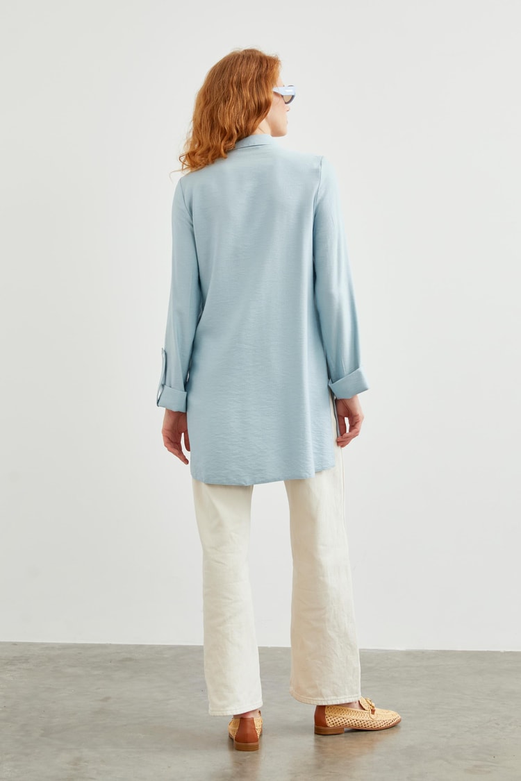 Kol Detaylı Gizli Düğmeli Aqua Tunik T-1461