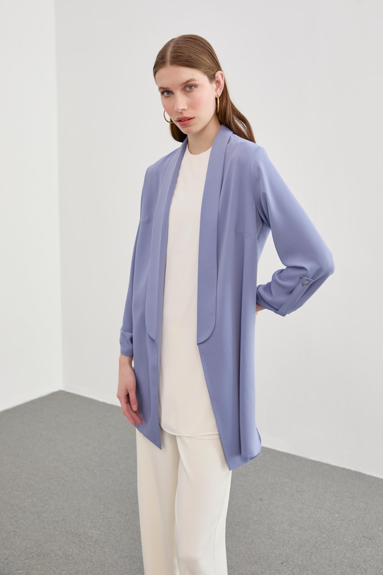 Kol Detaylı Mavi Uzun Blazer Ceket C-0059
