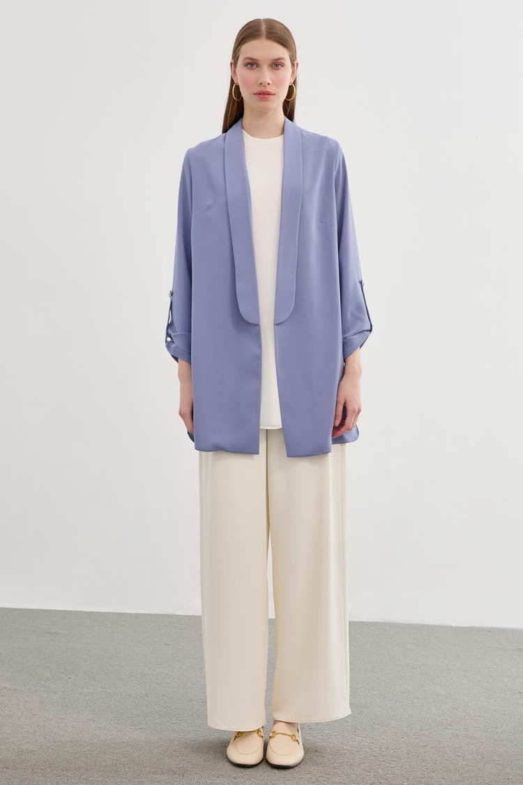 Kol Detaylı Mavi Uzun Blazer Ceket C-0059