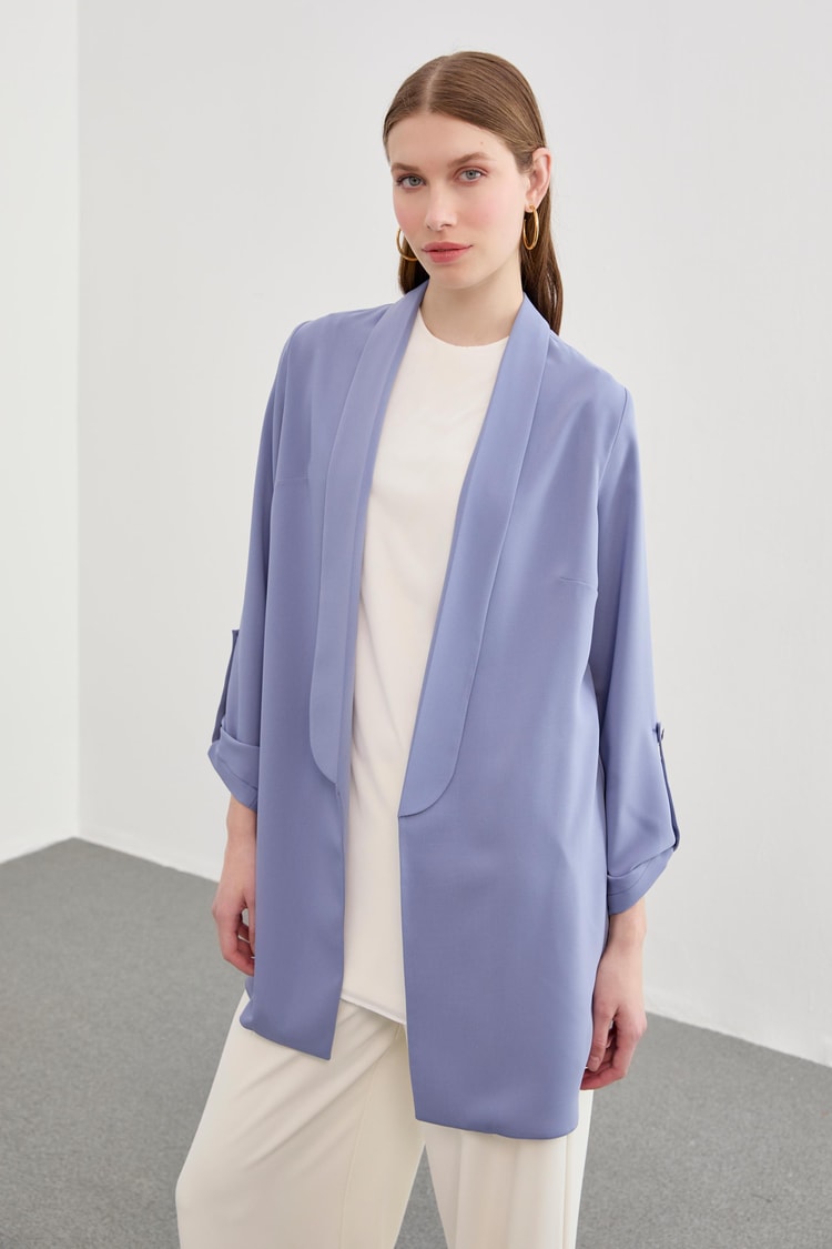 Kol Detaylı Mavi Uzun Blazer Ceket C-0059