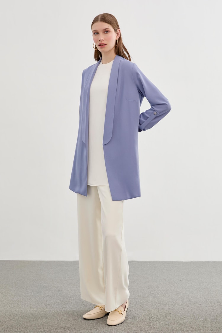 Kol Detaylı Mavi Uzun Blazer Ceket C-0059