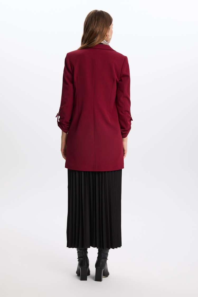 Kol Detaylı Uzun Bordo Ceket C-0029