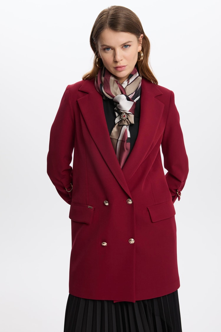Kol Detaylı Uzun Bordo Ceket C-0029