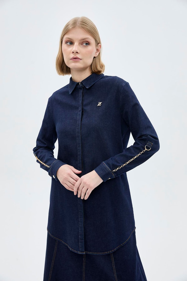 Kol Zinciri Detaylı Denim Tunik T-1516