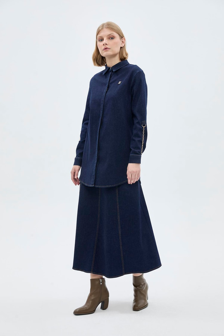 Kol Zinciri Detaylı Denim Tunik T-1516