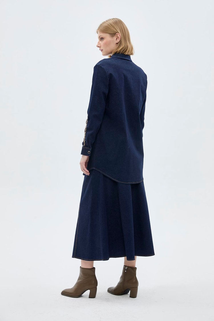 Kol Zinciri Detaylı Denim Tunik T-1516