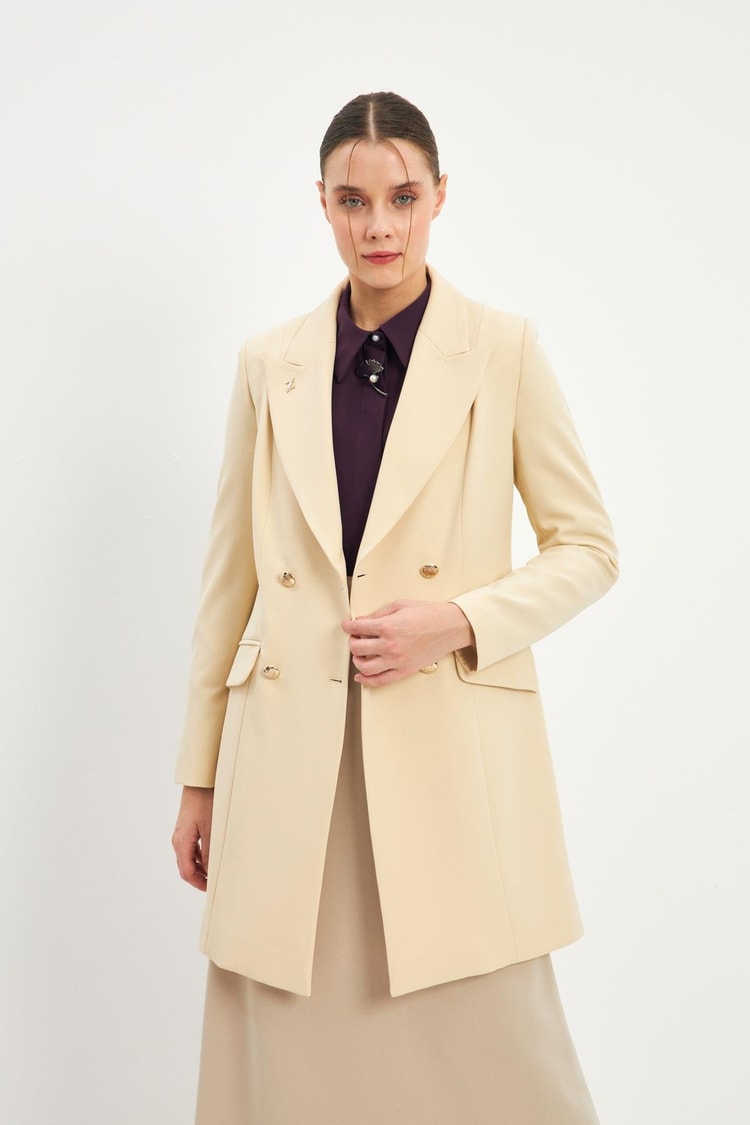 Kruvaze Yaka Blazer Ekru Ceket C-0052