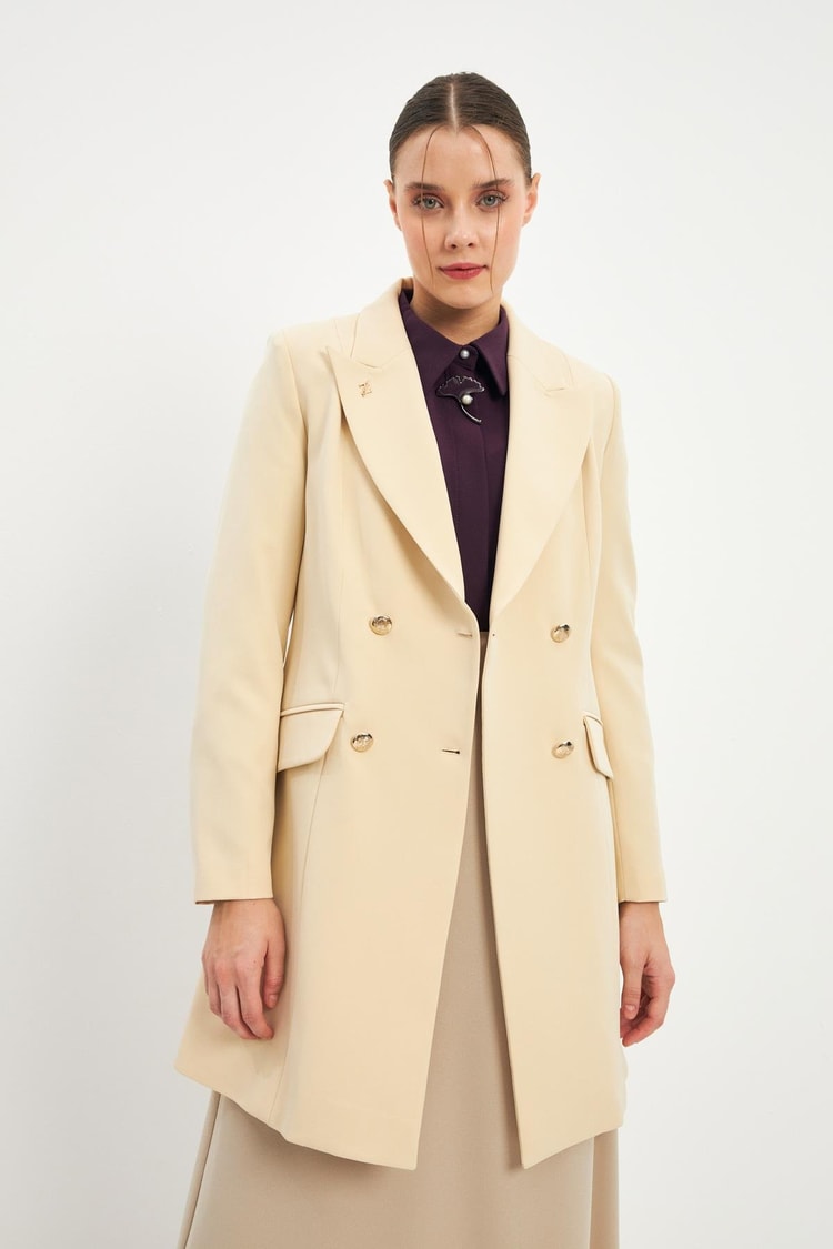 Kruvaze Yaka Blazer Ekru Ceket C-0052