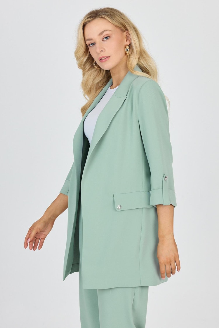 Kruvaze Yaka Cepli Mint Ceket C-0145