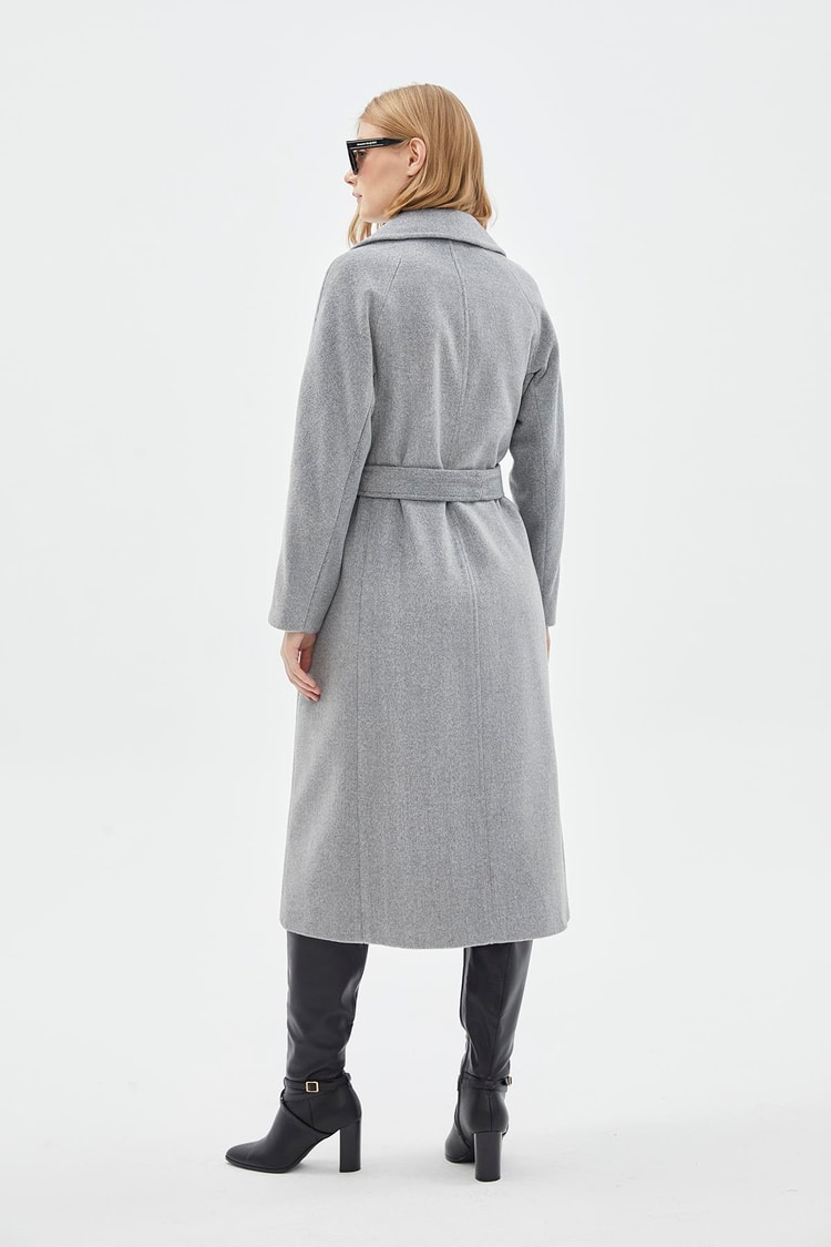 Wrap Collar Woollen Grey Coat 12822