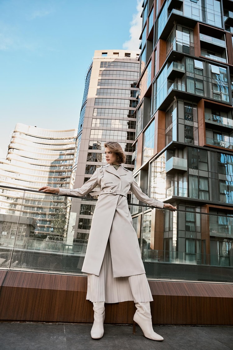Double Breasted Leather Trench Coat 13014