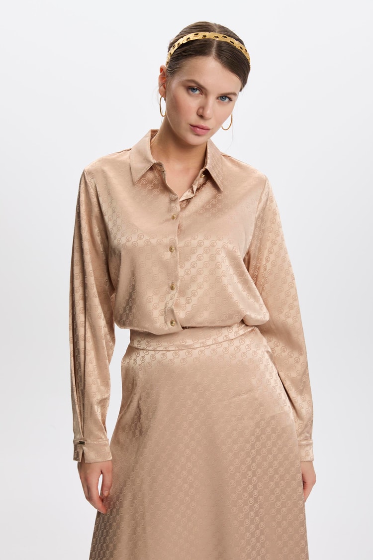 Monogram Desenli Bej Etek ETK-0174