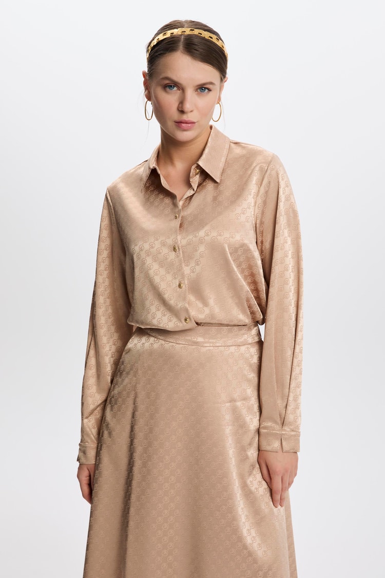 Monogram Desenli Bej Etek ETK-0174
