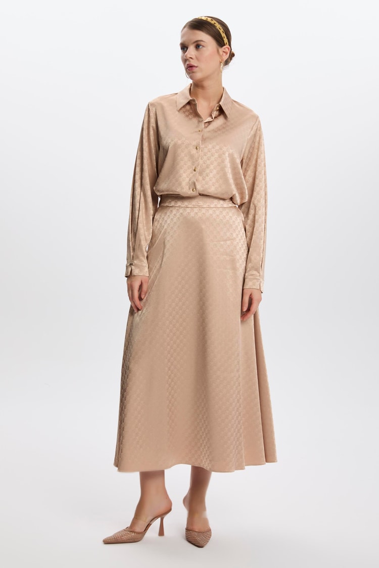 Monogram Desenli Bej Etek ETK-0174
