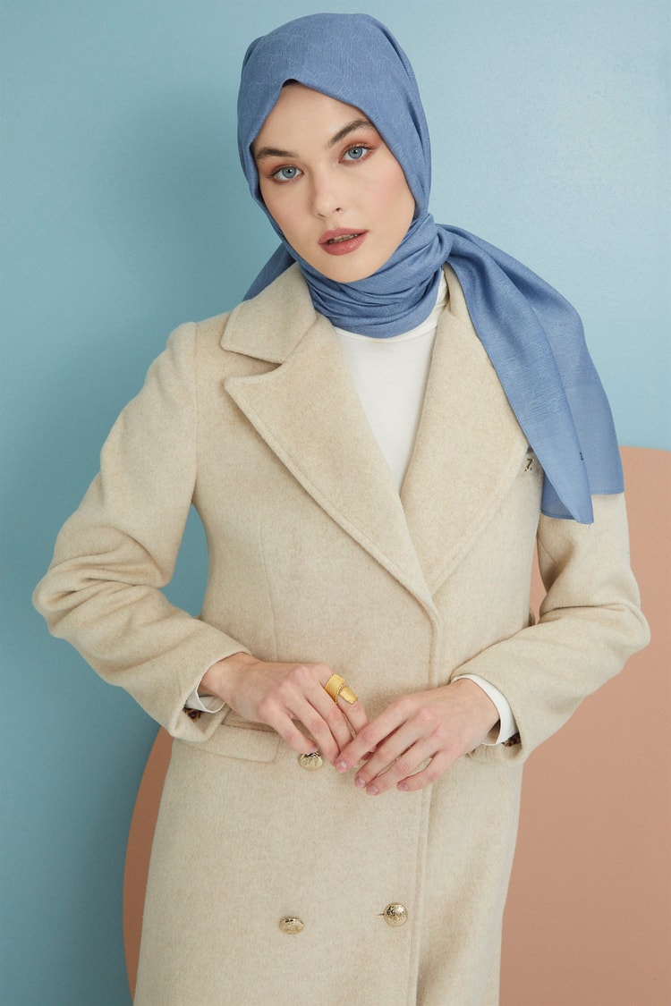 Monogram Desenli Mavi Şal 0103 